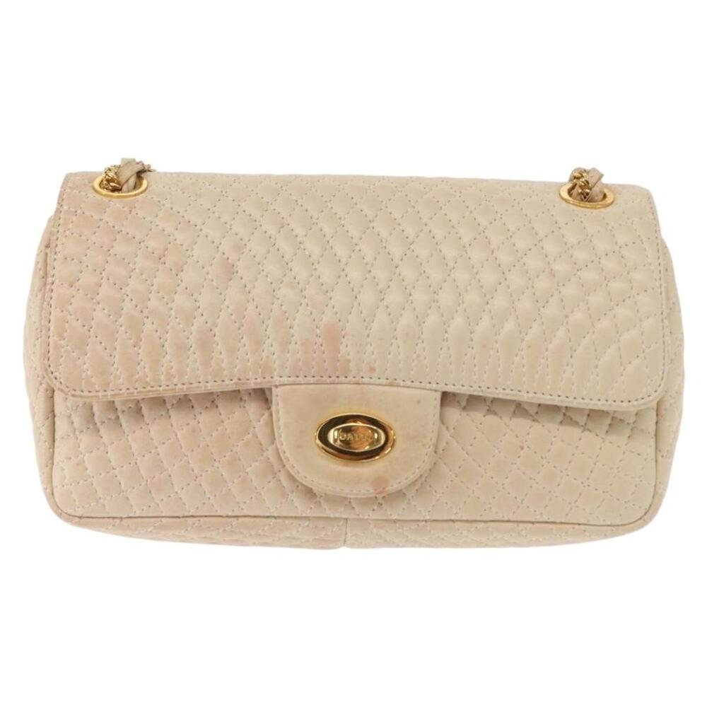 Bally Leather Chain Shoulder Bag Ivory White
